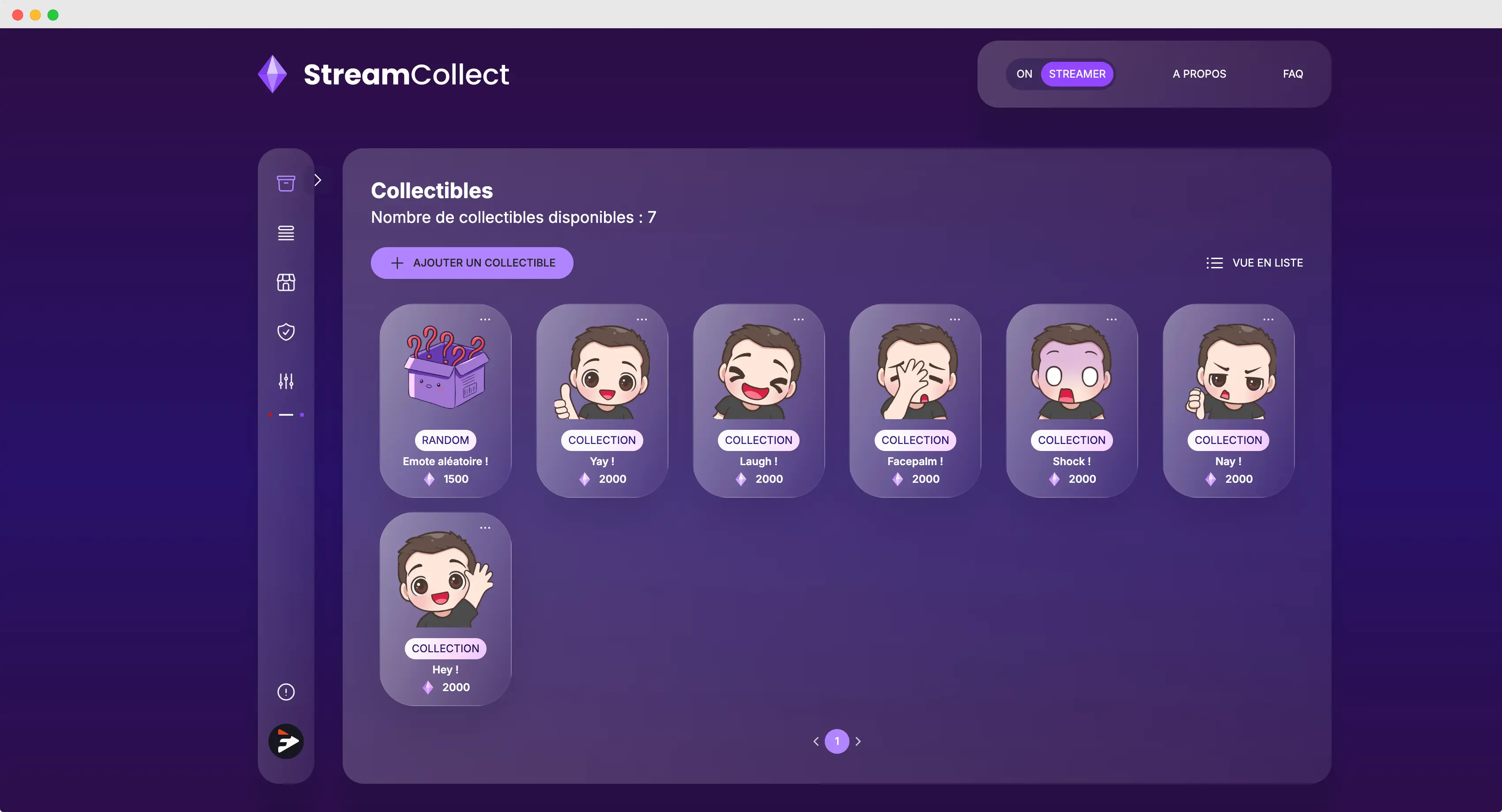 Les collectibles sur StreamCollect